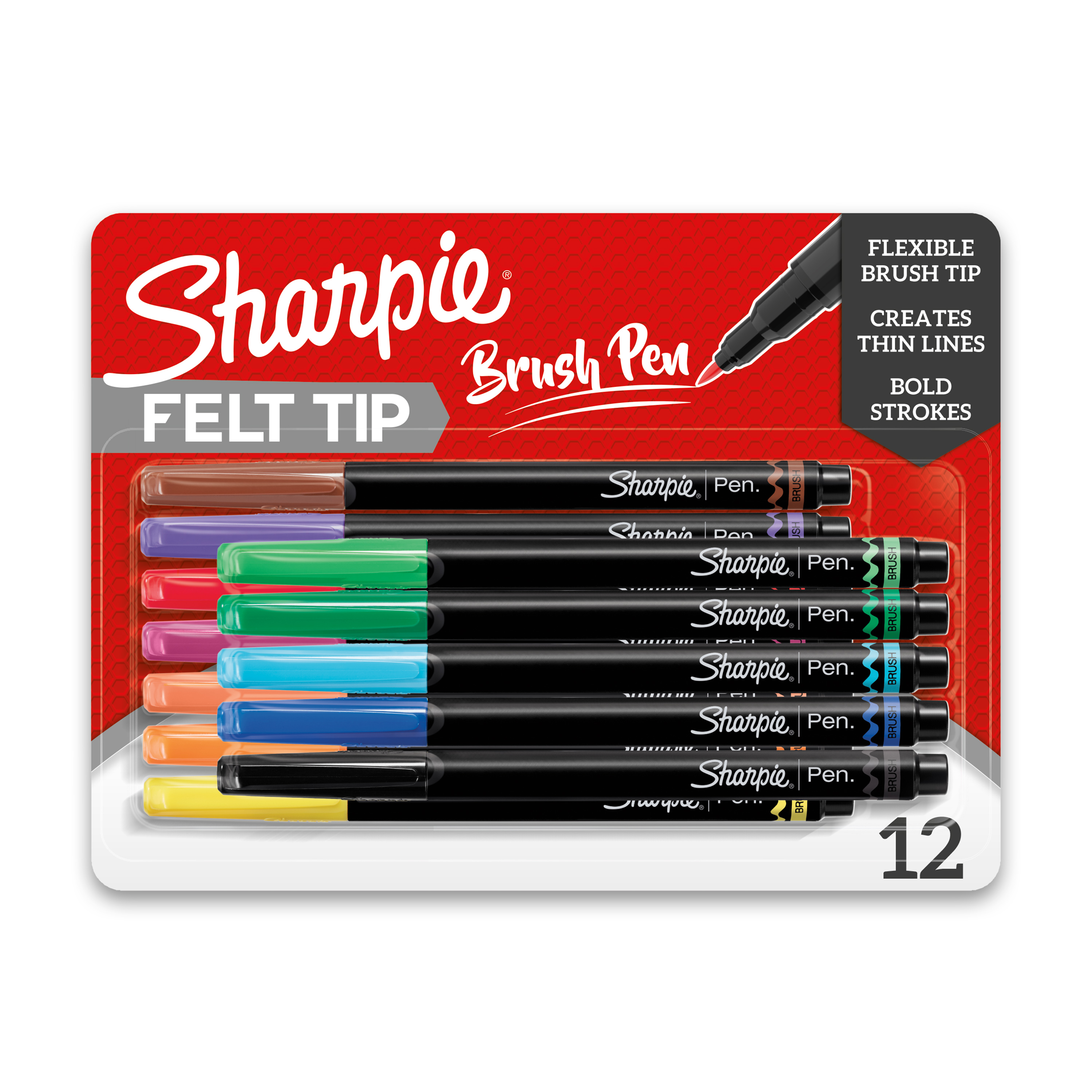 Sharpie Brush Tip Pens, Assorted Colors, 12 Count